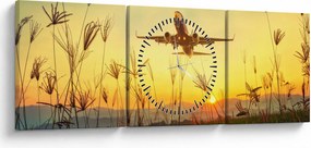 Obraz vzlietajúceho lietadla (s hodinami) (90x30 cm)
