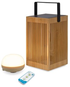 Bambusová stolová lampa s integrovaným stmievateľným LED, IP54, solárne nabíjateľná s diaľkovým ovládaním - Okinawa