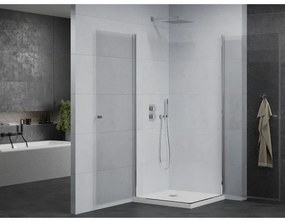 Mexen Pretoria Duo, sprchovací kút s 2-krídlovými dverami 80 (dvere) x 80 (dvere) cm, 6mm číre sklo, chrómový profil + slim sprchová vanička 5cm biela, 852-080-080-01-02-4010