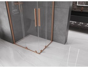 Mexen Velar Duo, sprchový kút s posuvnými dverami 90(dvere) x 80(dvere) cm, 8mm číre sklo, medená matná profil, 871-090-080-02-65