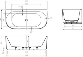 Mexen Sella, voľne stojaca vaňa ku stene, drážkovaná, 170 x 80 cm, biela lesklá, 52711708000-SS