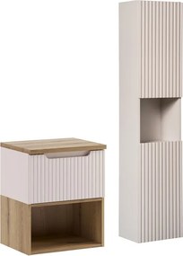 Koupelnová sestava Nova Cashmere II s deskou, regálem a skříňkami 50 cm kašmírová/dub coast evoke