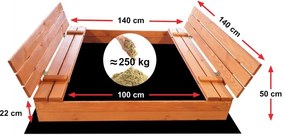 Sun Active Drevené ohradené pieskovisko s lavičkami Sunny, impregnované - 140 cm