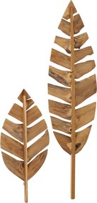 Súprava 2 nástenných dekorácií listov z prírodného tekového dreva – 35*5*140 / 35*5*80 cm