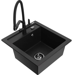 Mexen Vito, 1-komorový granitový drez 520x490x210 mm, drezová batéria Duo, čierna, 6503-77-671701-70-B