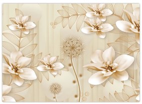 Sklenený obraz - Kompozícia zlatých kvetov (70x50 cm)