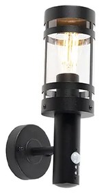 Vonkajšia nástenná lampa čierna s pohybovým senzorom IP44 - Gleam
