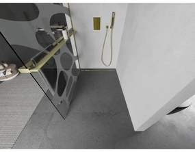 Mexen Kioto+ L, sprchová zástena Walk-In s poličkou a vešiakom 100 x 200 cm, 8mm číre sklo biely vzor, zlatý matný profil, 800-100-123-55-97