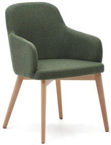 Tmavozelené čalúnené jedálenské kreslo s podrúčkami Nelida – Kave Home