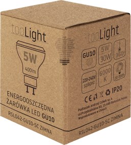 Toolight Toolight, LED žiarovka GU10, 5W, 400lm, 6000K, studená farba, RSL042, OSW-20023