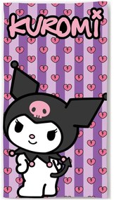 Bavlnená plážová osuška Kuromi – motív roztomilá rebelka - 100% bavlna - 70 x 140 cm