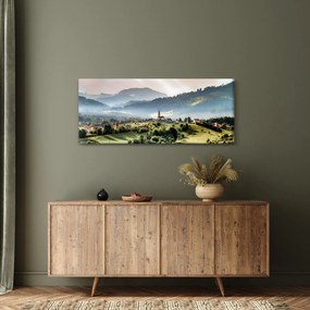 Obraz - dedinka v hmle (120x50 cm)