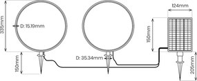 Exteriérové solárne zapichovacie svietidlo Rings, 2x LED 1,5w, čierna