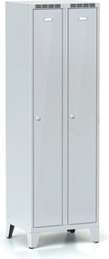 Kovová šatníková skrinka S7 na nohách, 2-dverová, 1904 x 600 x 500 mm, demont, otočný zámok, sivé dvere