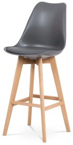 Moderná barová stolička s vysokým operadlom v sivej farbe