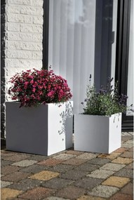 Samozavlažovací kvetináč BLOCK, sklolaminát, 40x40x40 cm, biely mat