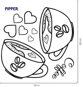 PIPPER. Samolepka na stenu "Kávové šálky - priesvitné“