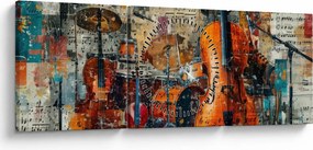 Obraz - Hudobné nástroje (s hodinami) (90x30 cm)