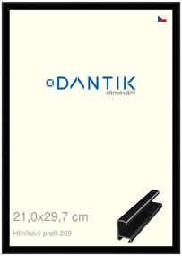 DANTIK rám na obraz 21x29,7 | ALU Černá lesklá (Sklo Čiré)