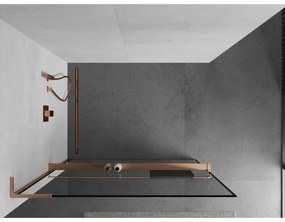 Mexen Kioto+ L, sprchová zástena Walk-In s poličkou a vešiakom 60 x 200 cm, 8mm číre sklo čierny vzor, medený matný profil, 800-060-123-65-70