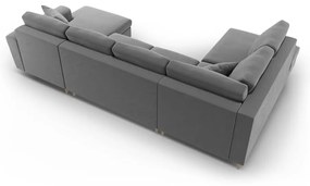 Svetlosivá zamatová rozkladacia/s úložným priestorom rohová pohovka (ľavý roh/do "U") Kyoto – Cosmopolitan Design