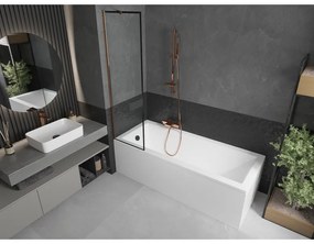 Mexen Next, vaňová zástena 1-krídlová 50 x 150 cm, fixné krídlo, 6 mm číre sklo s čiernym vzorom, ružové zlato profil, 895-050-000-00-70-60