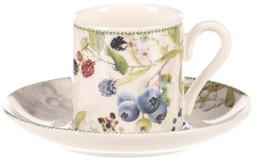 Súprava porcelánových hrnčekov s podšálkami Lesné plody, 2 ks