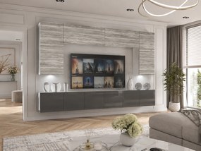 Obývacia stena 300 cm TV/RTV sivý antracit grafitový lesk  IMP 2/5/W/GW1S/0/0