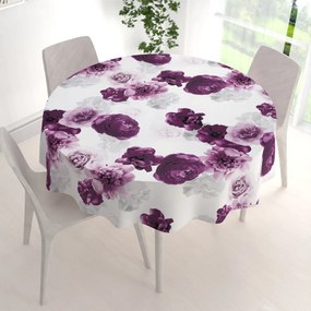 Biante Dekoračný okrúhly obrus PM-029 Veľké fialové kvety Ø 110 cm