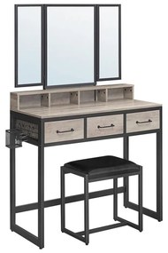 Toaletný stolík s taburetom 28,6x42 cm FLORA sivá/čierna