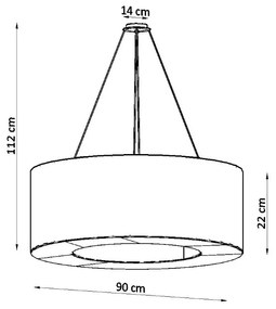 Závesné svietidlo Saturno, 1x čierne textilné tienidlo, (biely plast), (fi 90 cm)