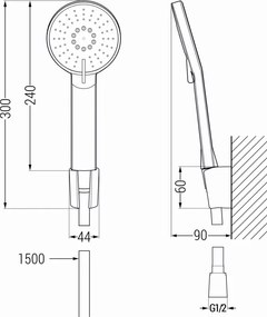 Mexen príslušenstvo - 1-bodový ručný sprchový set R-40, čierna, 785405052-70