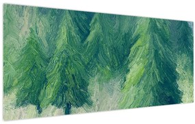 Obraz - Maľované ihličnany (120x50 cm)