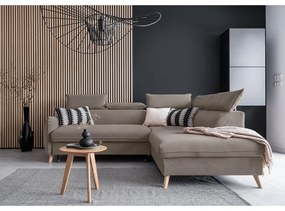 Svetlohnedá zamatová rozkladacia rohová pohovka (pravý roh) Sweet Harmony – Miuform