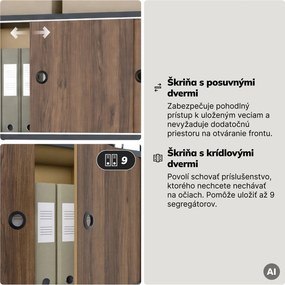 Regál na šanóny s uzamykateľnou skrinkou, kancelársky, otvorené police, kovový antracitový/orech, 800x2200x400 mm: ARIEL Eco Design