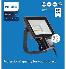 LED reflektor 20W 1900lm 4000K IP65 čierny so senzorom pohybu a súmraku ProjectLine Floodlight PHILIPS