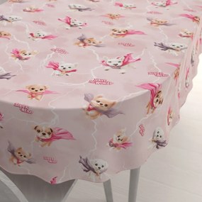 Biante Detský bavlnený oválny obrus Sandra SA-650 Psí superhrdinovia na staroružovom 80x120 cm