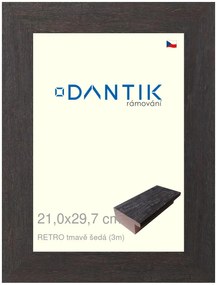 DANTIK rám na obraz 21x29,7 | RETRO tmavě šedá (Sklo Čiré)