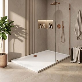 Rea Savoy, sprchová vanička 100x80x6 cm + sifón s medenou krytkou, biela lesklá, KPL-15332