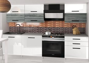 Kuchynská linka Belini 180 cm biely lesk / šedý antracit Glamour Wood s pracovnou doskou Primera2  INF PRIMERA2/2/WT/WGW1W/0/B1