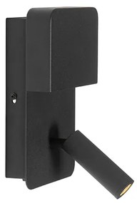 Nástenná lampa čierna vrátane LED s USB a lampou na čítanie s vypínačom - Robin