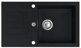 Sink Quality Natalie, kuchynský granitový drez 770x450x170 mm + chrómový sifón, čierna, SKQ-NAT.C.1KDO.X