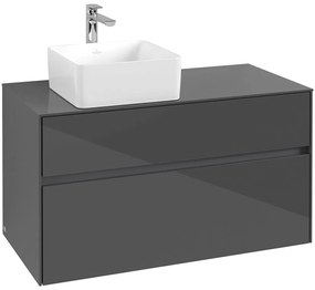 VILLEROY &amp; BOCH Collaro závesná skrinka pod umývadlo na dosku (umývadlo vľavo), 2 zásuvky, 1000 x 500 x 548 mm, Glossy Grey, C03900FP