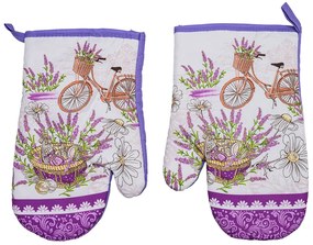Sada 2 bielo-fialových chňapiek s magnetom LAVANTA HAMPER