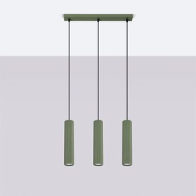 Závesné svietidlo Karbon, 3x olivovo zelené kovové tienidlo