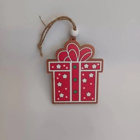 DECOLED Ozdoba, darček, drevená, 7,7 x 9,5 cm, červená