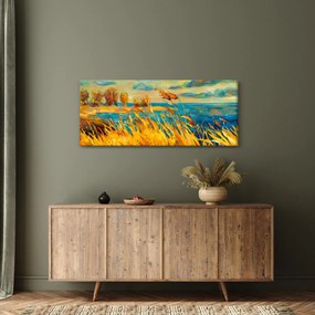 Obraz - Západajúce slnko nad jazerom, akrylová maľba (120x50 cm)