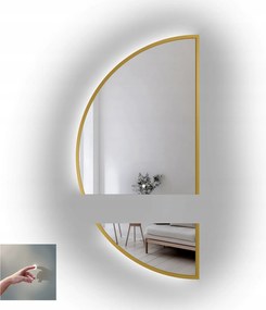 Polkruhové zrkadlo Doppio v zlatom ráme Mdf v dvoch častiach s Led diódami 120x240