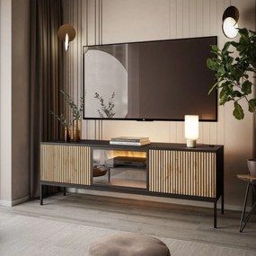 TV STOLÍK ALESSIO NA NOŽIČKÁCH DUB WOTAN / ČIERNY LED