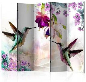 Paraván - Hummingbirds and Flowers II [Room Dividers] Veľkosť: 225x172, Verzia: Jednostranný
